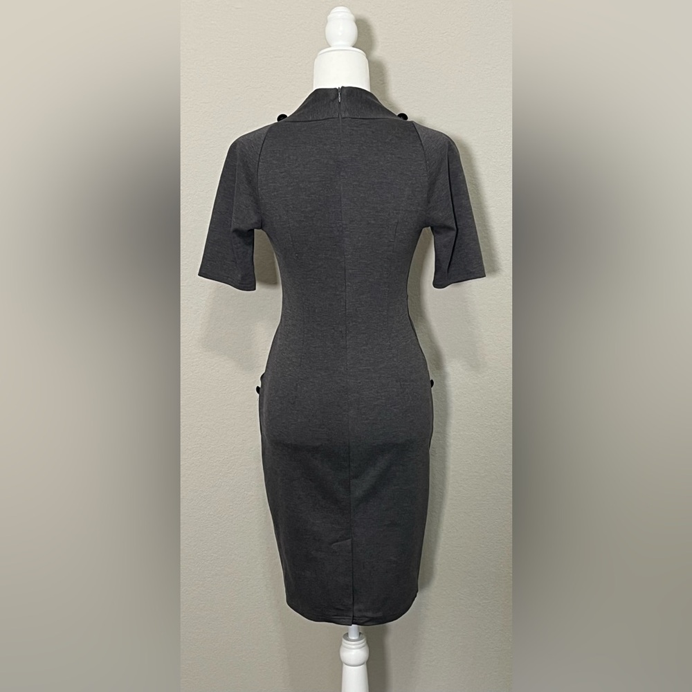 Grace Karin Gray Old Money Double Breasted Button Wiggle Pencil Dress Size S - Picture 3 of 16